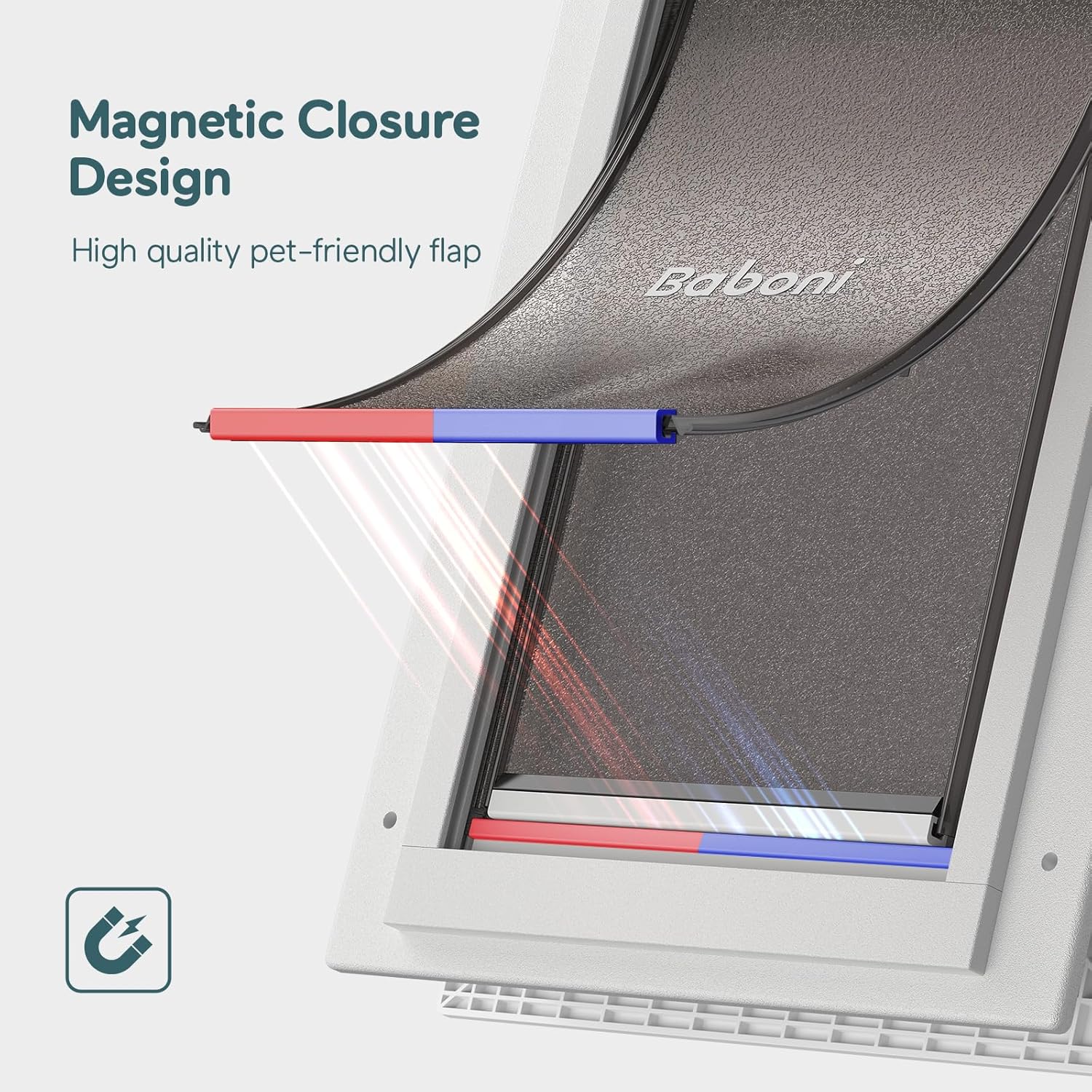 Baboni 3-Flaps Pet Door for Interior and Exterior Doors, Durable Plastic Frame and Telescoping Tunnel, Aluminum Lock/Metal Panel, Strong Magnetic Flaps, Never Rust Dog Door (Pets Up to 40 Lb) -Medium